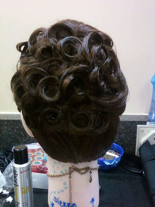 pin curls on a hair mannequin