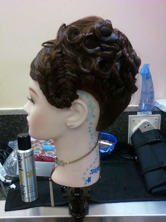 long hair mannequin with updo and pin curls