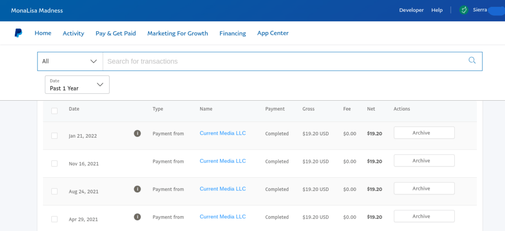 Current Media money deposit photo proof paypal screenshot