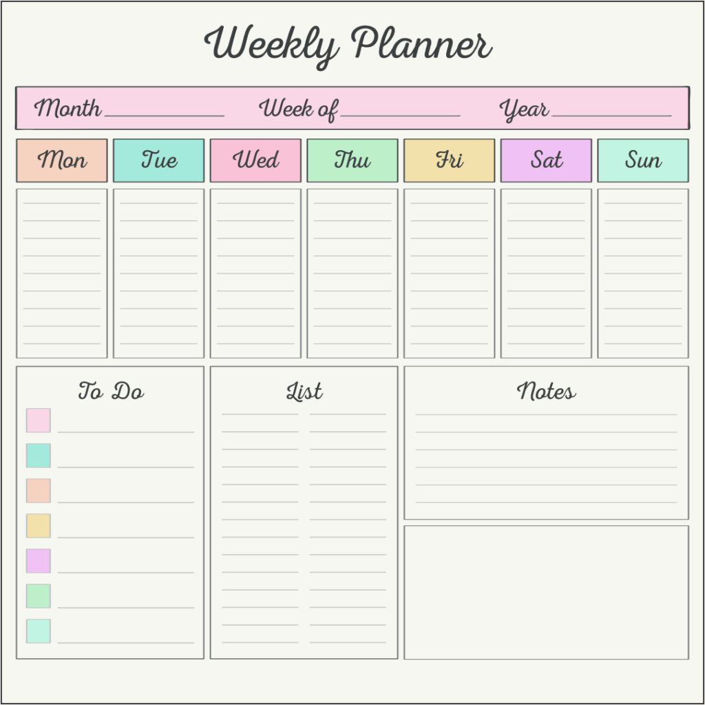 Weekly planner and blog goals