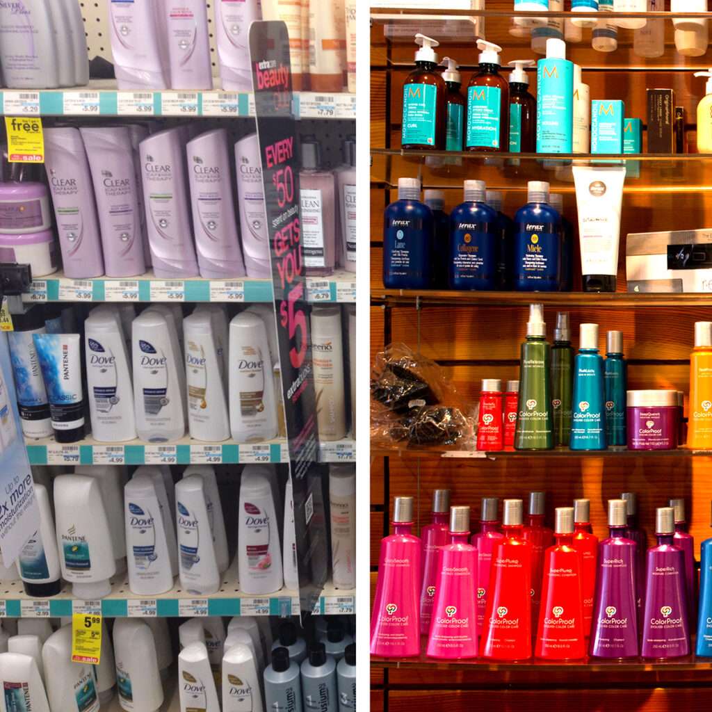 Expensive brands and store brand hair care products