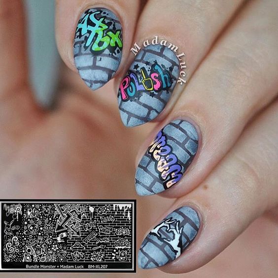 Graffiti Brick Nail Art 