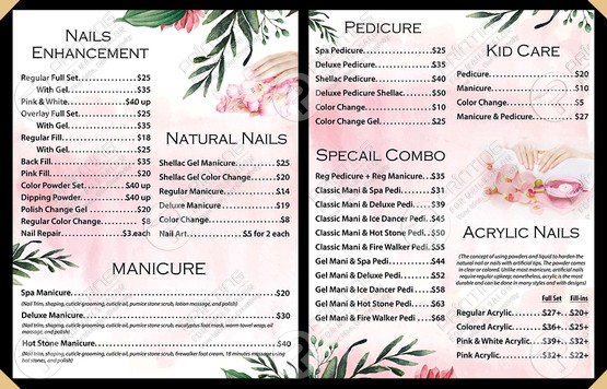 how to price press-on nails, nail salon menu