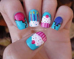 Cupcake nails birthday nail design