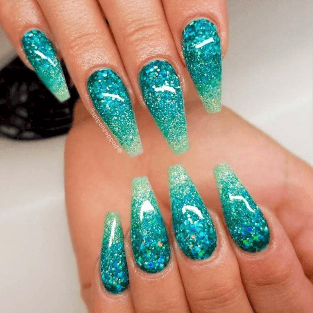 teal glitter ombre nail art