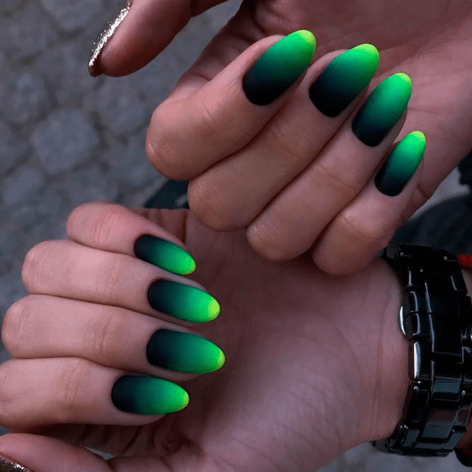 Black and neon green ombre Nail designs