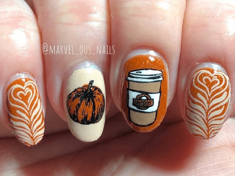 pumpkin spice latte nail art