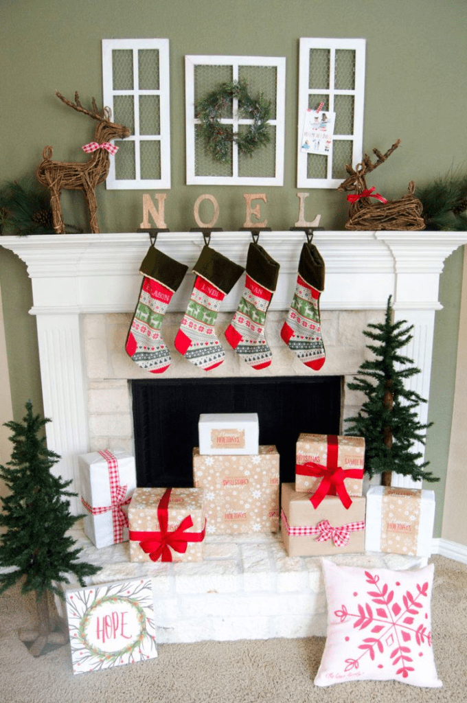 Christmas fireplace stocking decor