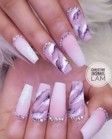 Marble Nail Art pink and white
