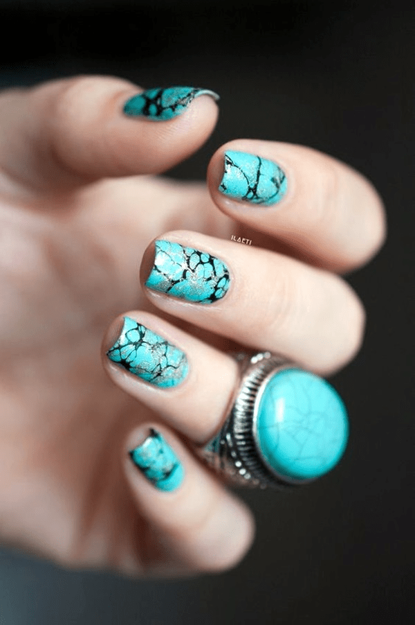 teal marble nail art