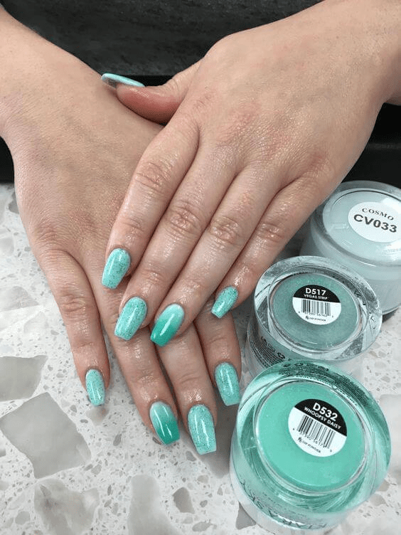 Teal Dip Powder nail design