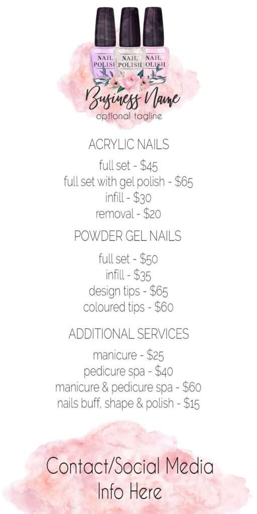 press on nail income guideline price list