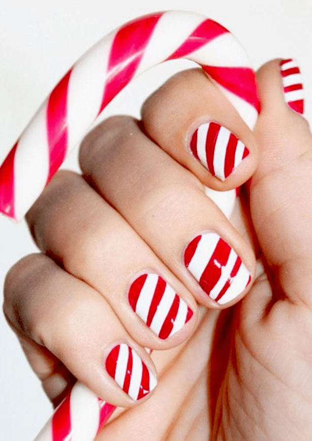 Peppermint striped Christmas nails